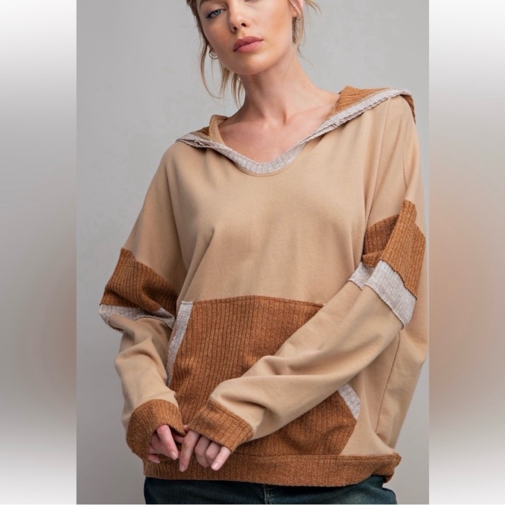 Easel Tan Color Blocked Hoodie - Picture 3 of 7